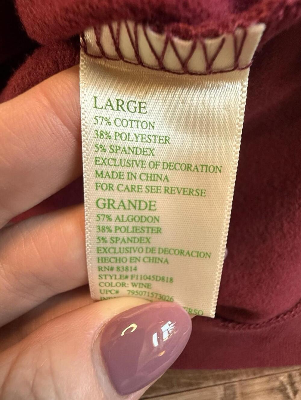 Wine O'Clock Burgundy Large Sweatshirt Long Sleeve Soft Feel Brand New Tags - Picture 9 of 9